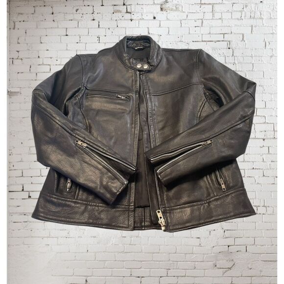 Mossi Genuine Leather Moto Bomber Jacket Sz. 10 - Picture 2 of 14